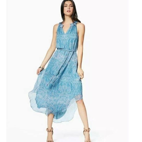 Ramy Brook Painsly printed Jolie midi sheer lined dress waist tie special event - Picture 1 of 9